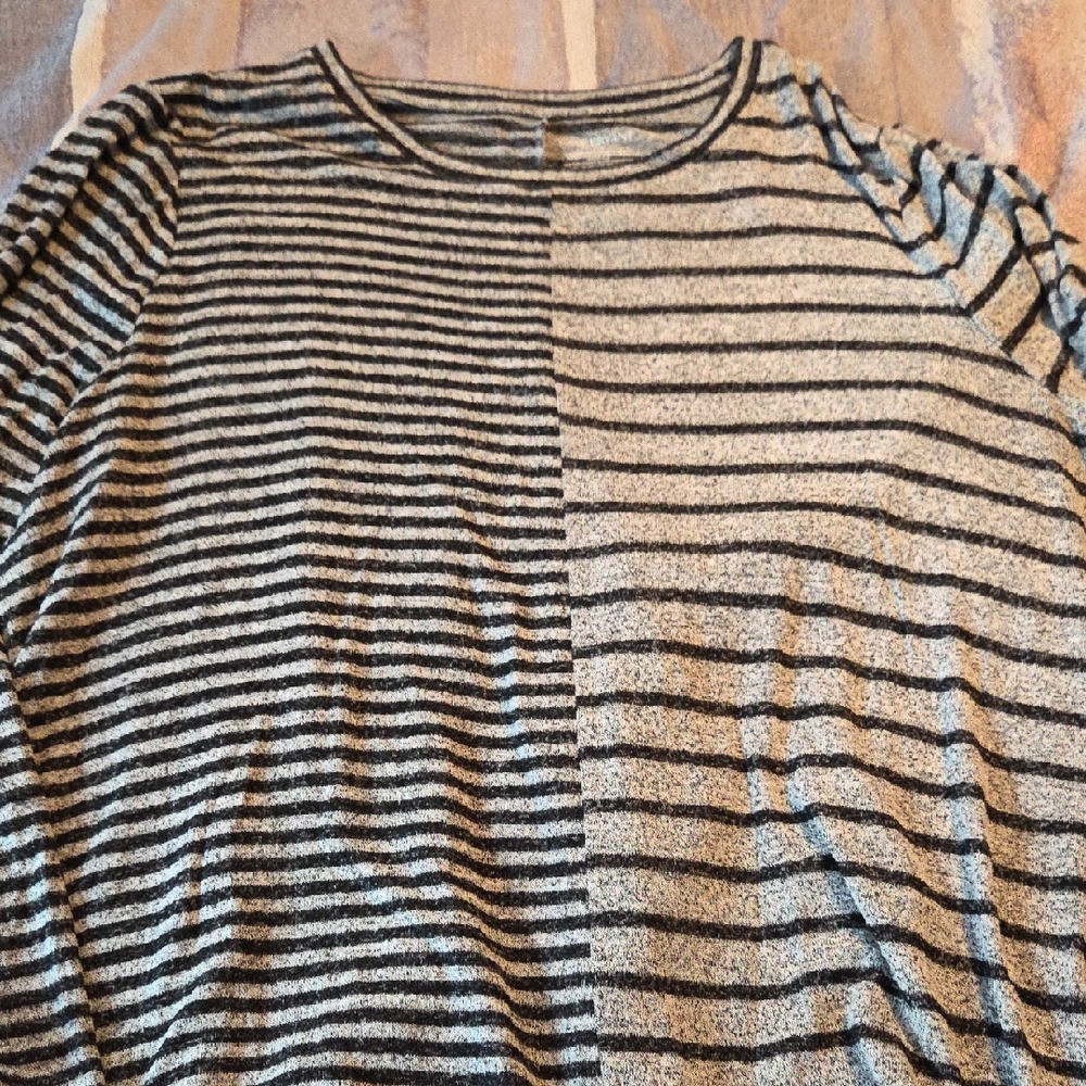 Lane Bryant Black and Gray Striped Long Sleeve Top